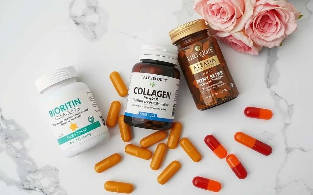 Suplimente pentru piele și păr, inclusiv biotină, colagen, Vitamina A și E