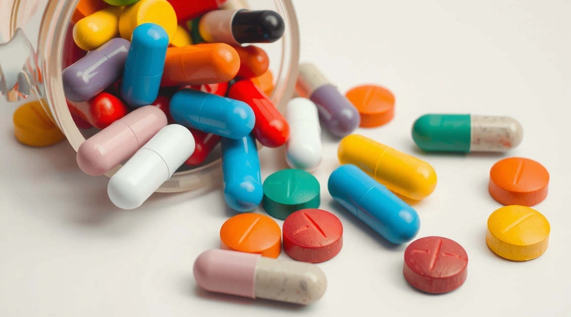 Varietate de pastile și capsule de suplimente alimentare într-un bol de sticlă, cu un fundal moale, luminos