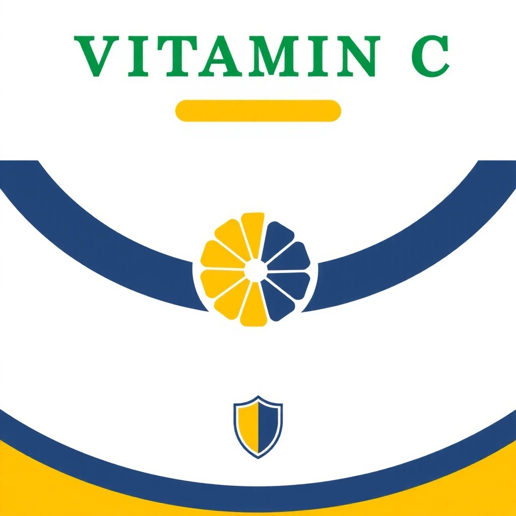 Pictogramă reprezentând litera C cu un fruct de citrice, simbolizând Vitamina C și imunitatea.